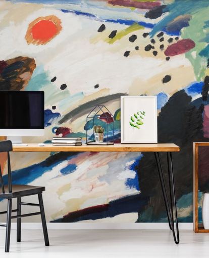 murale d'arte chiamato Romantic Landscape di Wassily Kandinsky per camere da letto e salotti murale d'arte chiamato Romantic Landscape di Wassily Kandinsky per camere da letto e salotti