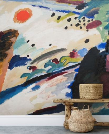 konstväggmålning som heter Romantic Landscape av Wassily Kandinsky för sovrum och lounger konstväggmålning som heter Romantic Landscape av Wassily Kandinsky för sovrum och lounger