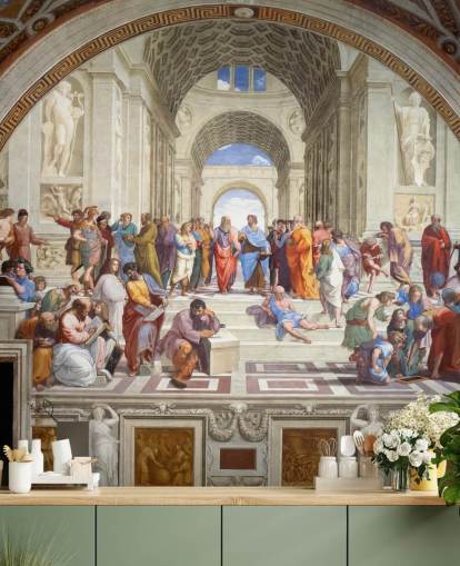 fresque murale d'art intitulée L'école d'Athènes par Raphaël pour les maisons, les bureaux et les entreprises fresque murale d'art intitulée L'école d'Athènes par Raphaël pour les maisons, les bureaux et les entreprises