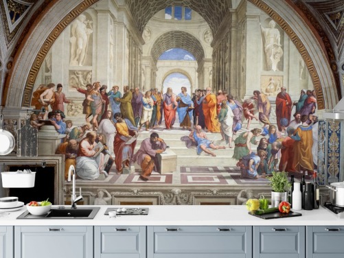 konstväggmålning kallad The School of Athens av Raphael för hem, kontor och företag