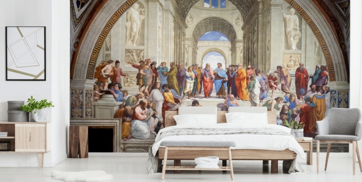 konstväggmålning kallad The School of Athens av Raphael för hem, kontor och företag