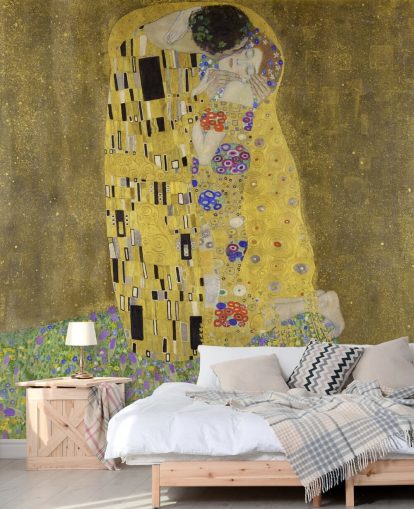 fine art wallpaper mural called The Kiss by Gustav Klimt for bedrooms, living rooms and kitchens fine art wallpaper mural called The Kiss by Gustav Klimt for bedrooms, living rooms and kitchens