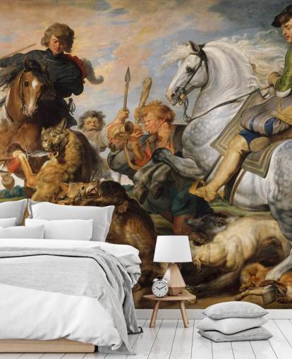 murale d'arte chiamato Wolf and Fox Hunt di Peter Paul Rubens per camere da letto e salotti murale d'arte chiamato Wolf and Fox Hunt di Peter Paul Rubens per camere da letto e salotti