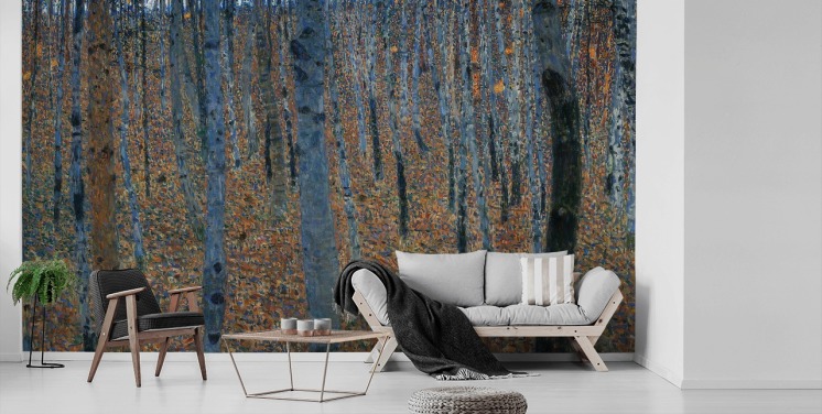 fine art wallpaper mural called Beech Grove by Gustav Klimt for bedrooms, living rooms and offices
