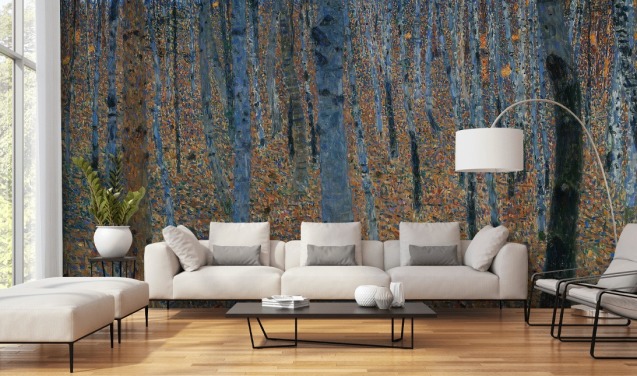 mural de papel de parede de belas artes chamado Beech Grove de Gustav Klimt para quartos, salas de estar e escritórios