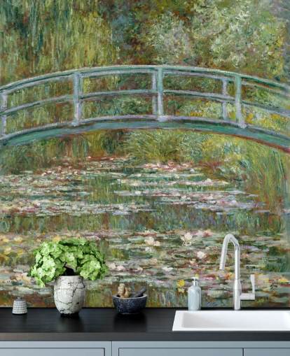 fine art wall mural called Bridge over a Pond of Water Lilies by Monet for living rooms and bedrooms fine art wall mural called Bridge over a Pond of Water Lilies by Monet for living rooms and bedrooms