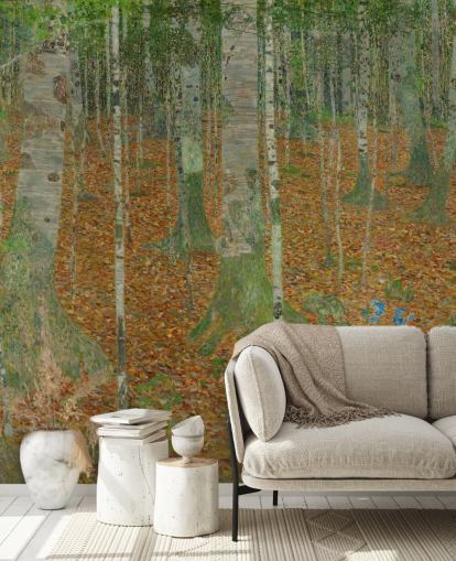 kunstmuurschildering genaamd The Birch Wood van Claude Monet voor slaapkamers, woonkamers en kantoren kunstmuurschildering genaamd The Birch Wood van Claude Monet voor slaapkamers, woonkamers en kantoren