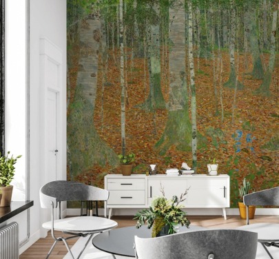 fine art wall mural called The Birch Wood by Claude Monet for bedrooms, living rooms and offices
