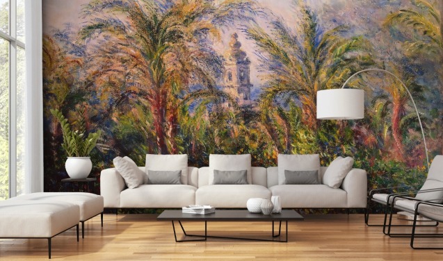 fine art behangmuurschildering genaamd Garden in Bordighera van Claude Monet voor slaapkamers en lounges
