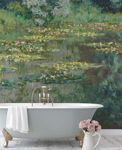 konsttapet väggmålning som heter Le Bassin des Nympheas av Monet för sovrum, badrum och lounger konsttapet väggmålning som heter Le Bassin des Nympheas av Monet för sovrum, badrum och lounger
