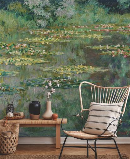 fine art wallpaper mural called Le Bassin des Nympheas by Monet for bedrooms, bathrooms and lounges fine art wallpaper mural called Le Bassin des Nympheas by Monet for bedrooms, bathrooms and lounges