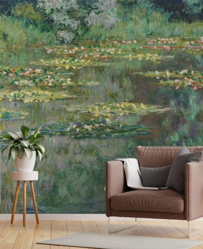 kunsttapet vægmaleri kaldet Le Bassin des Nympheas af Monet til soveværelser, badeværelser og lounger kunsttapet vægmaleri kaldet Le Bassin des Nympheas af Monet til soveværelser, badeværelser og lounger