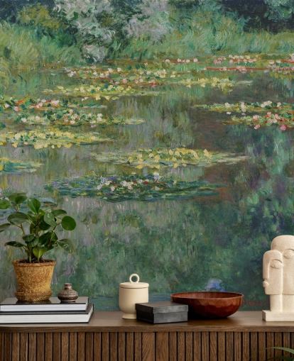 konsttapet väggmålning som heter Le Bassin des Nympheas av Monet för sovrum, badrum och lounger konsttapet väggmålning som heter Le Bassin des Nympheas av Monet för sovrum, badrum och lounger