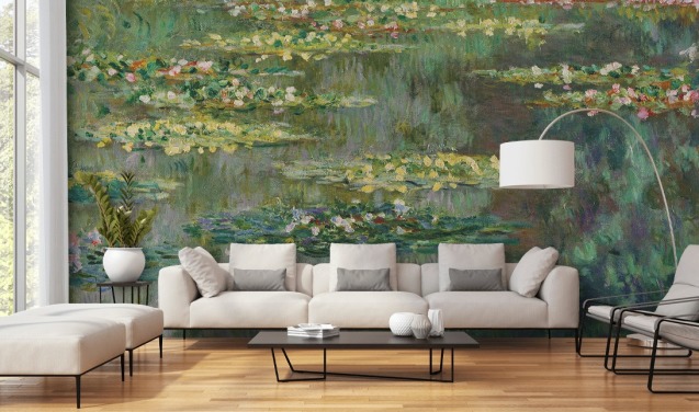 kunsttapet veggmaleri kalt Le Bassin des Nympheas av Monet for soverom, bad og salonger