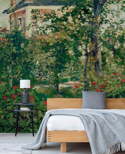 fine art wallpaper mural called The Garden at Bellevue by Edouard Manet for bedrooms and living rooms fine art wallpaper mural called The Garden at Bellevue by Edouard Manet for bedrooms and living rooms