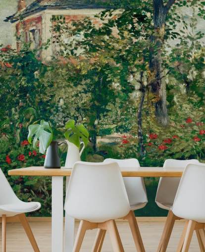 fine art wallpaper mural called The Garden at Bellevue by Edouard Manet for bedrooms and living rooms fine art wallpaper mural called The Garden at Bellevue by Edouard Manet for bedrooms and living rooms