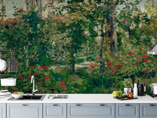 kunsttapet vægmaleri kaldet The Garden at Bellevue af Edouard Manet til soveværelser og stuer