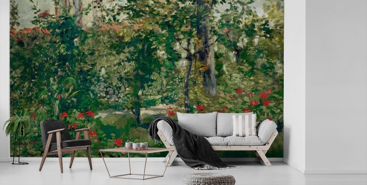 kunsttapet vægmaleri kaldet The Garden at Bellevue af Edouard Manet til soveværelser og stuer