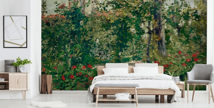 kunsttapet vægmaleri kaldet The Garden at Bellevue af Edouard Manet til soveværelser og stuer