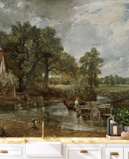 fine art wallpaper mural called The Hay Wain by John Constable for living rooms, bedrooms and dining rooms fine art wallpaper mural called The Hay Wain by John Constable for living rooms, bedrooms and dining rooms