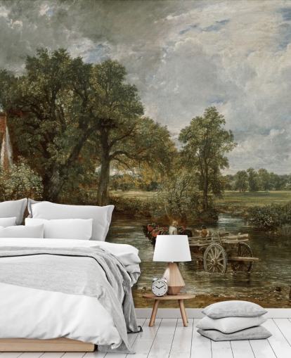 fine art wallpaper mural called The Hay Wain by John Constable for living rooms, bedrooms and dining rooms fine art wallpaper mural called The Hay Wain by John Constable for living rooms, bedrooms and dining rooms