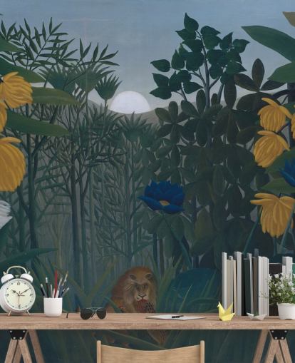 fine art wallpaper mural called The Repast of the Lion by Henri Rousseau fine art wallpaper mural called The Repast of the Lion by Henri Rousseau