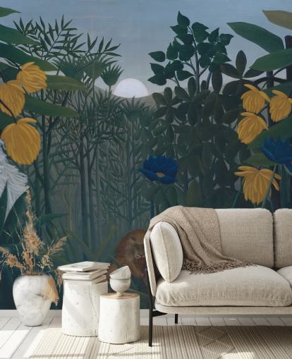 fine art wallpaper mural called The Repast of the Lion by Henri Rousseau fine art wallpaper mural called The Repast of the Lion by Henri Rousseau
