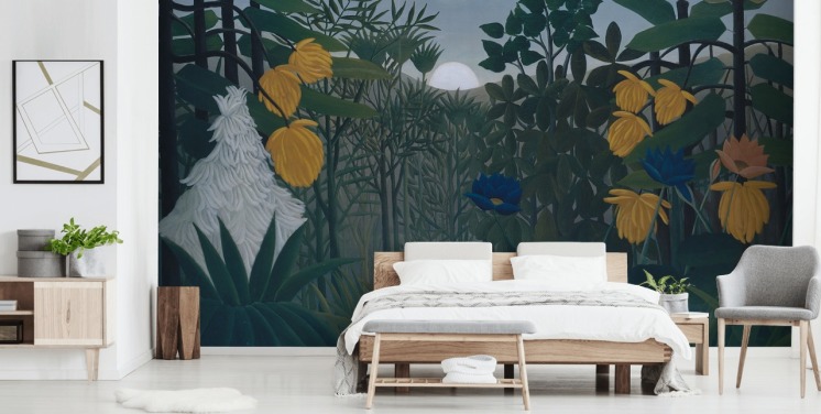 konst tapetväggmålning kallad Lejonets repast av Henri Rousseau