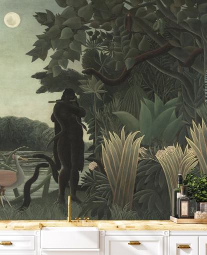 kunsttapet veggmaleri kalt The Snake Charmer av Henri Rousseau for stuer og soverom kunsttapet veggmaleri kalt The Snake Charmer av Henri Rousseau for stuer og soverom