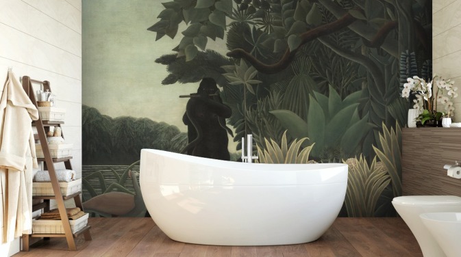 fine art wallpaper mural called The Snake Charmer by Henri Rousseau for living rooms and bedrooms