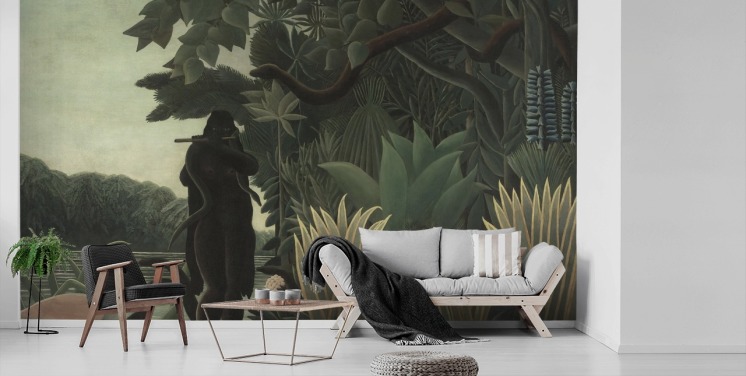 konsttapet väggmålning kallad The Snake Charmer av Henri Rousseau för vardagsrum och sovrum