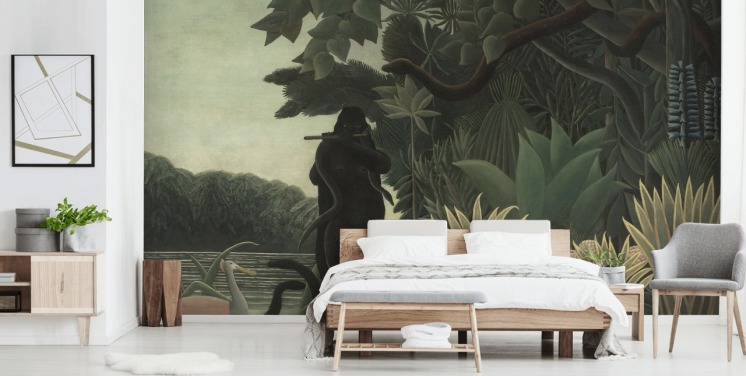 fine art wallpaper mural called The Snake Charmer by Henri Rousseau for living rooms and bedrooms