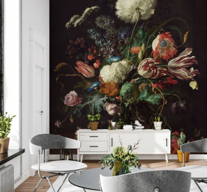 fine art wallpaper mural called Vase of Flowers by Jan Davidsz de Heem for bedrooms, lounges and dining rooms