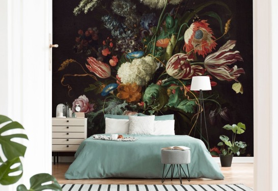 fine art wallpaper mural called Vase of Flowers by Jan Davidsz de Heem for bedrooms, lounges and dining rooms