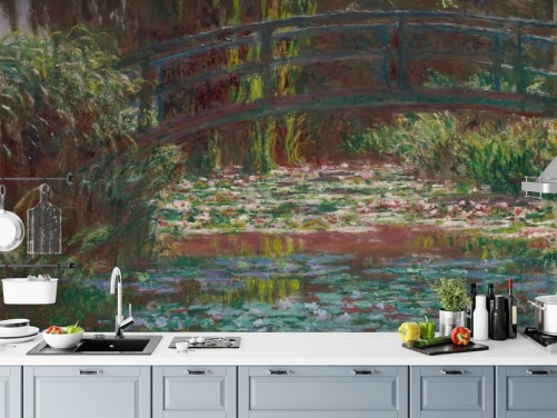 Kunsttapete mit dem Titel The Water Lily Pond von Claude Monet für Badezimmer und Schlafzimmer