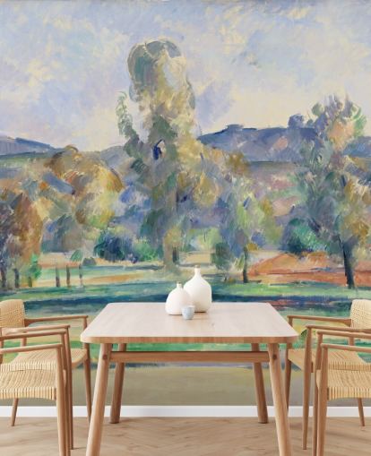 konsttapet väggmålning kallad Autumn Landscape av Paul Cezanne för sovrum, vardagsrum och hemmakontor konsttapet väggmålning kallad Autumn Landscape av Paul Cezanne för sovrum, vardagsrum och hemmakontor