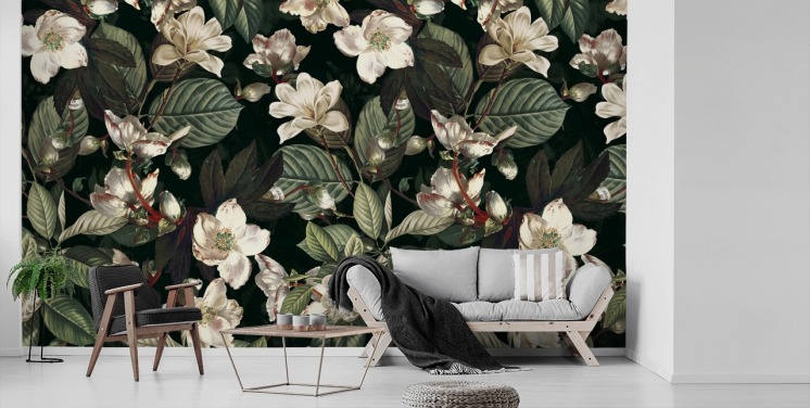 floral wallpaper mural called Dark Garden IX by Burcu Korkmazyurek for lounges and bedrooms