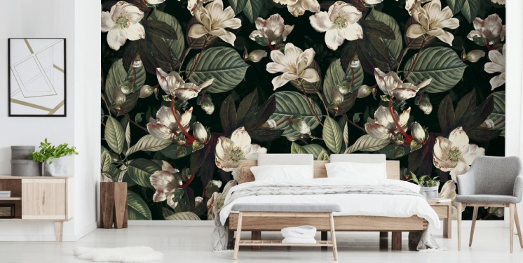 floral wallpaper mural called Dark Garden IX by Burcu Korkmazyurek for lounges and bedrooms