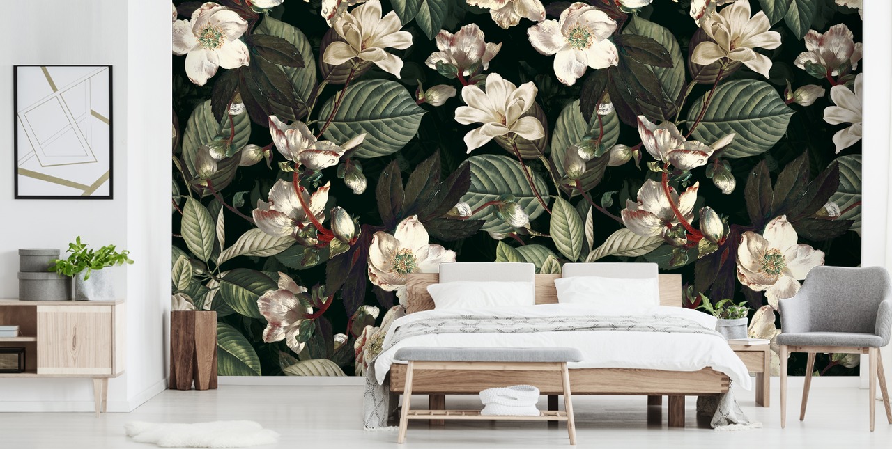 floral wallpaper mural called Dark Garden IX by Burcu Korkmazyurek for lounges and bedrooms