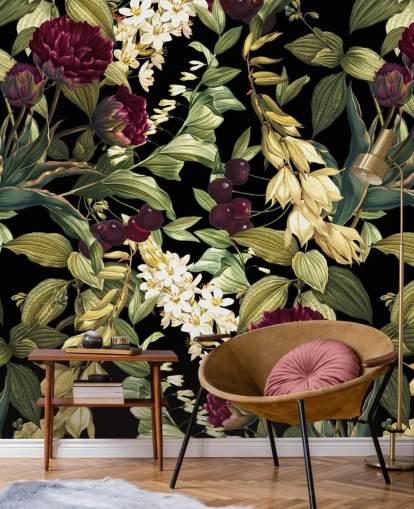dark floral wallpaper mural called Dark Garden VIII by Burcu Korkmazyurek dark floral wallpaper mural called Dark Garden VIII by Burcu Korkmazyurek