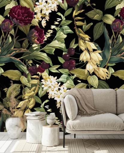dark floral wallpaper mural called Dark Garden VIII by Burcu Korkmazyurek dark floral wallpaper mural called Dark Garden VIII by Burcu Korkmazyurek