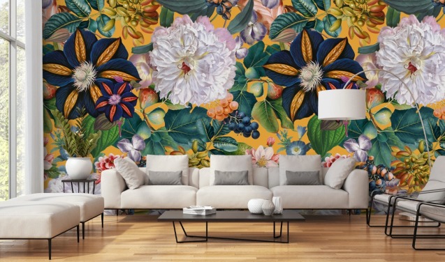 floral wallpaper mural called Garden of Eden II by Burcu Korkmazyurek for bedrooms and hallways