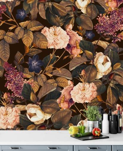 dark floral wallpaper mural called Garden of Eden III Night by Burcu Korkmazyurek for bedrooms dark floral wallpaper mural called Garden of Eden III Night by Burcu Korkmazyurek for bedrooms