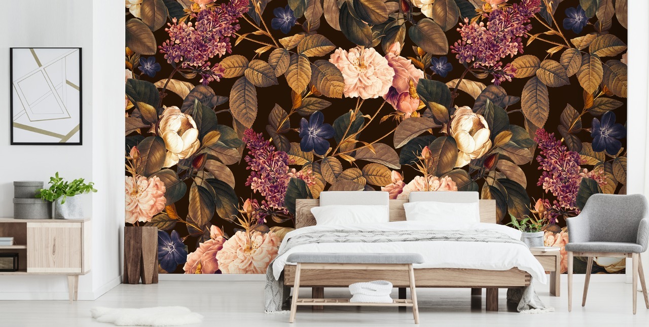 dark floral wallpaper mural called Garden of Eden III Night by Burcu Korkmazyurek for bedrooms dark floral wallpaper mural called Garden of Eden III Night by Burcu Korkmazyurek for bedrooms