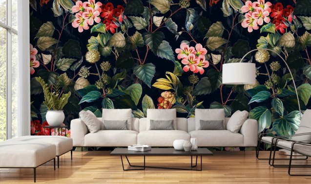 floral wallpaper mural called Magical Forest II by Burcu Korkmazyurek for bedrooms and lounges