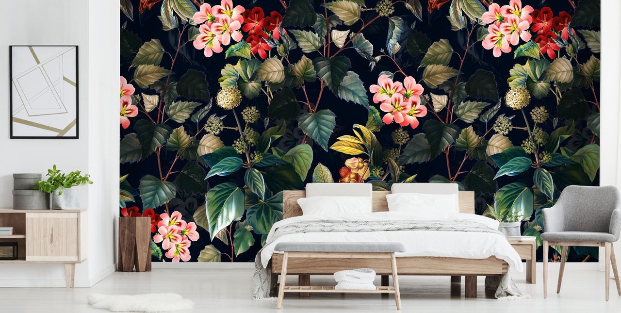floral wallpaper mural called Magical Forest II by Burcu Korkmazyurek for bedrooms and lounges