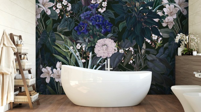 garden wallpaper mural called Midnight Garden IX by Burcu Korkmazyurek for bedrooms and lounges