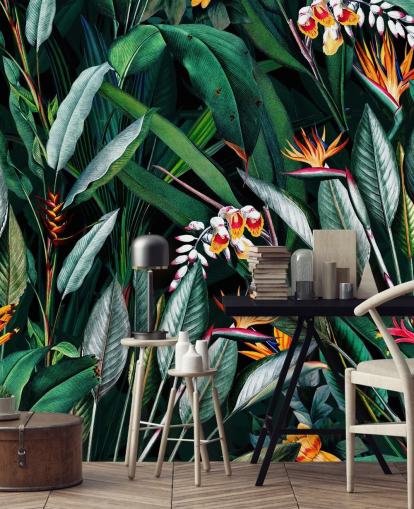 botanical wallpaper mural called Midnight Garden V by Burcu Korkmazyurek for bedrooms and bathrooms botanical wallpaper mural called Midnight Garden V by Burcu Korkmazyurek for bedrooms and bathrooms