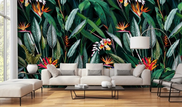 botanical wallpaper mural called Midnight Garden V by Burcu Korkmazyurek for bedrooms and bathrooms