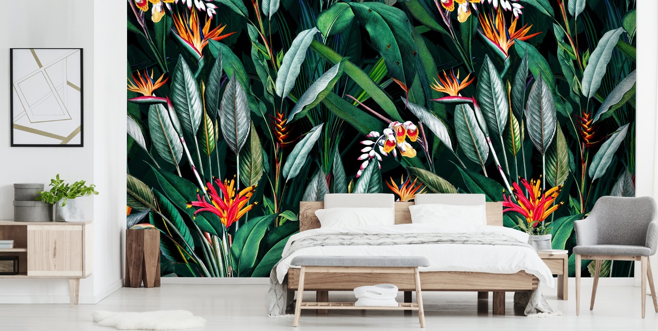 botanical wallpaper mural called Midnight Garden V by Burcu Korkmazyurek for bedrooms and bathrooms botanical wallpaper mural called Midnight Garden V by Burcu Korkmazyurek for bedrooms and bathrooms